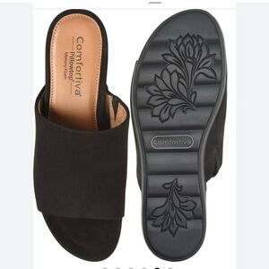Comfortiva slip on wedge, black nubuck, size 8.5